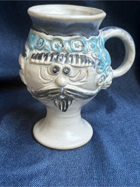 Vintage 1971 Pacific Stoneware Bennett Welsh Face Goblet Mug Mainland 7.25"
